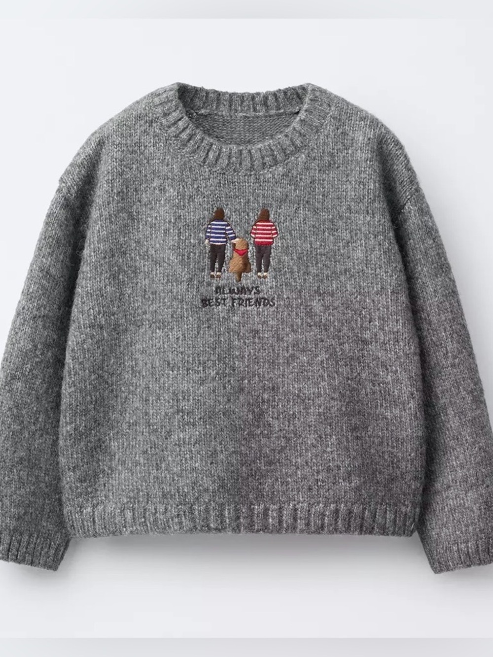 Zara Gray Crewneck Sweater Embroidery Size 6yrs